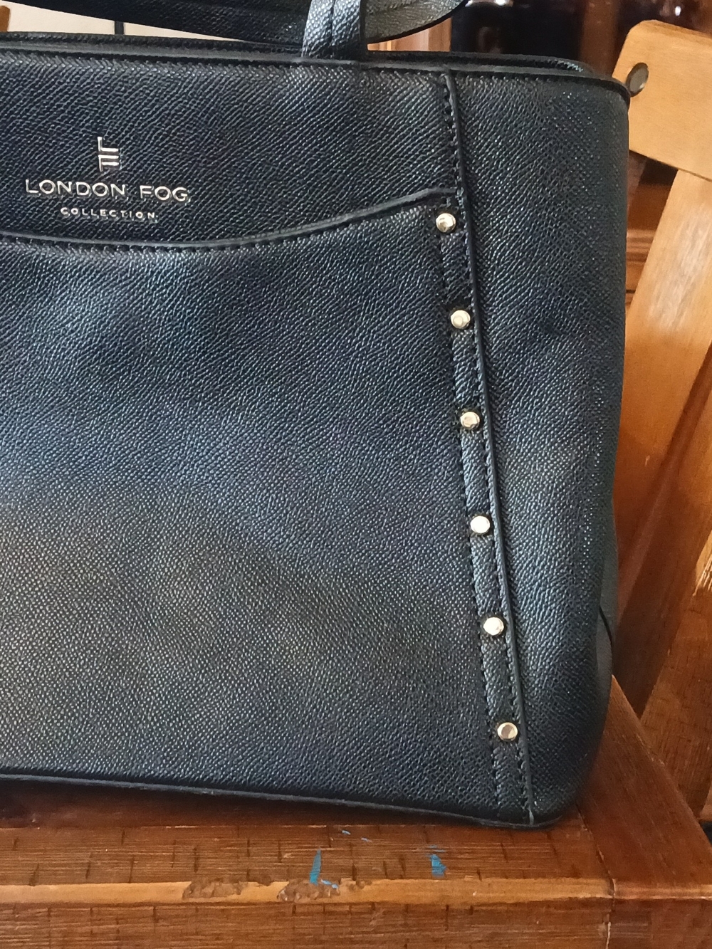 London Fog Black Tote with Gold Stud Details